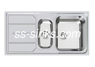 Hinterabfluss Edelstahl Küchenwaschbecken mit Abflussbrett in 1200 x 500 mm Größe