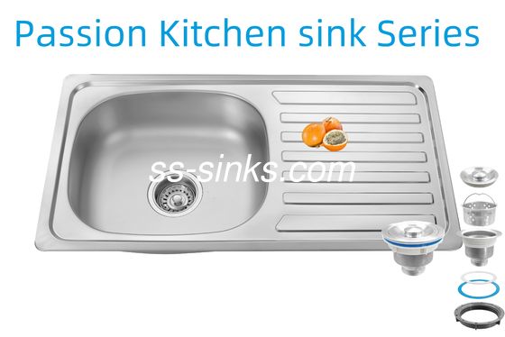 84 x 56 cm Küchenspüle mit Abtropffläche Edelstahl 18/10 Chrom/Nickel und Zubehör Sieb