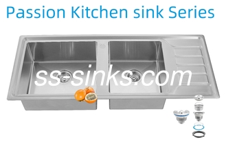 12050 Handgefertigte Küche Edelstahl Doppelschale Waschbecken mit Abflussbrett