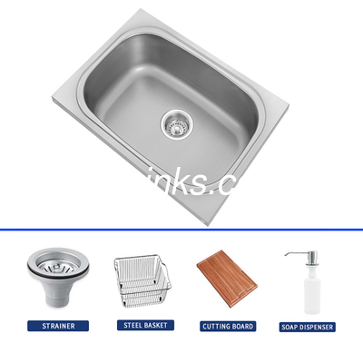 Edelstahl Einfachwaschbecken Quadrat Schüssel Design Wasserhahn / Korb / Messer / Brett / Edelstahl Abfluss