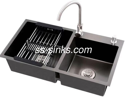 Serie 304 aus Edelstahl Handgefertigter Waschbecken Doppelschale