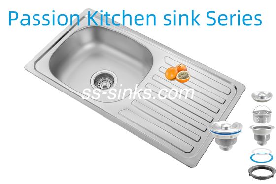 84 x 56 cm Küchenspüle mit Abtropffläche Edelstahl 18/10 Chrom/Nickel und Zubehör Sieb