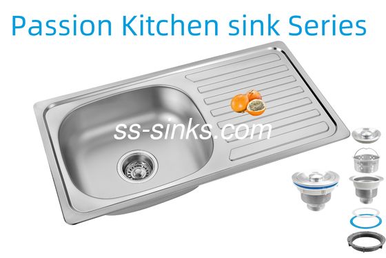 84 x 56 cm Küchenspüle mit Abtropffläche Edelstahl 18/10 Chrom/Nickel und Zubehör Sieb