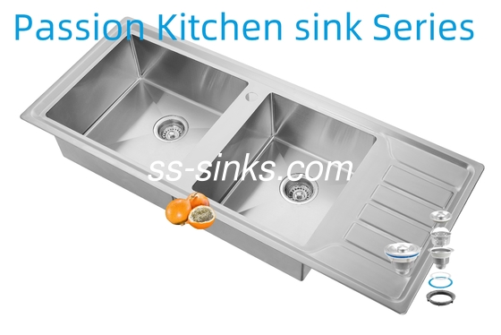 12050 Handgefertigte Küche Edelstahl Doppelschale Waschbecken mit Abflussbrett